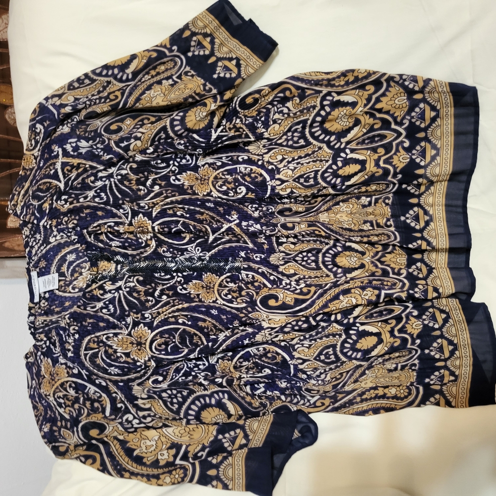 Catherines Navy and Gold Paisley Blouse